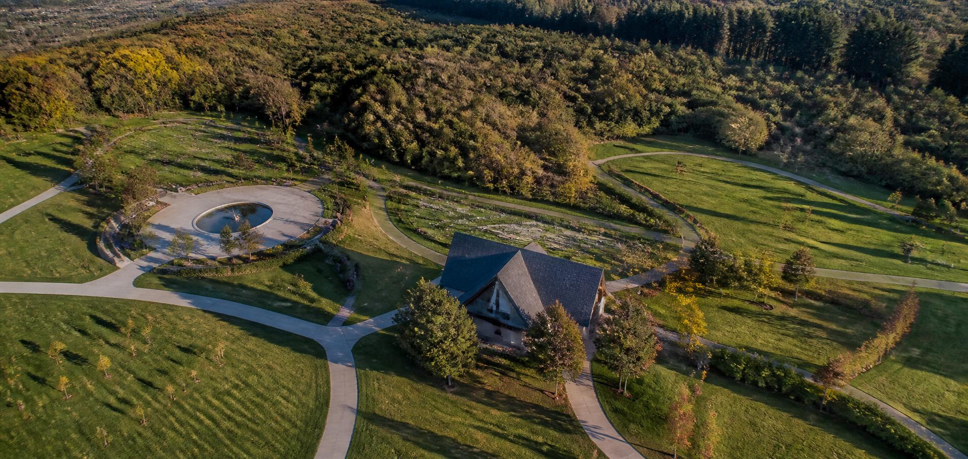 Aerial view of the memorial estate grounds